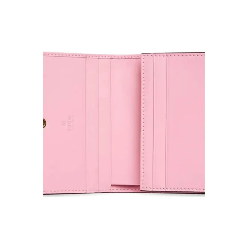 GUCCI Canvas With Leather Card Holder Wallet Coin Purses Women's Beige/Ebony/Red Pink-4