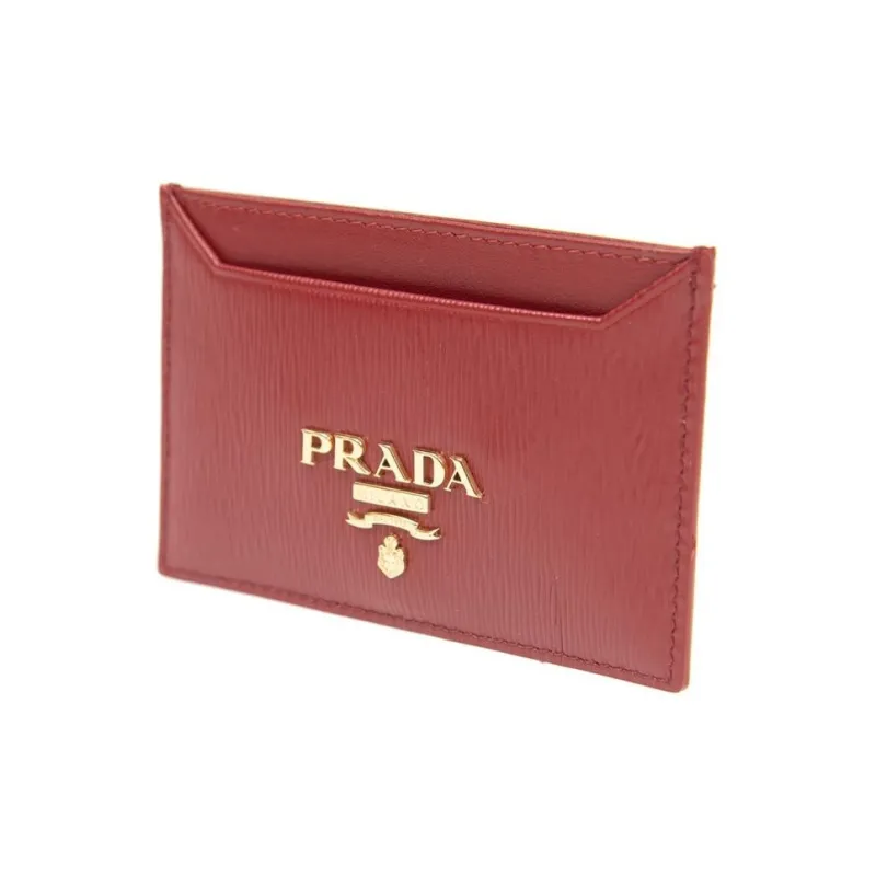 PRADA Calfskin Card Holder Women's Red-1