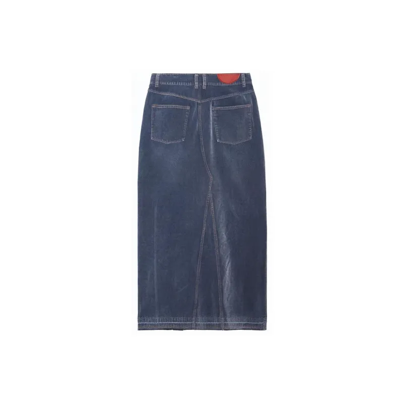 Half Circle Denim Long Skirts Women's Denim Blue-1