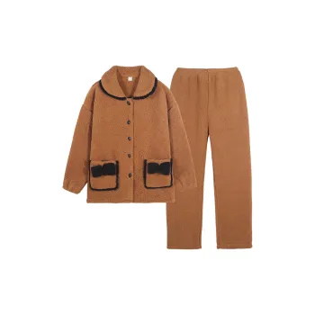 Sha Qian Pajama Set For Fall And Winter Women's Coffee