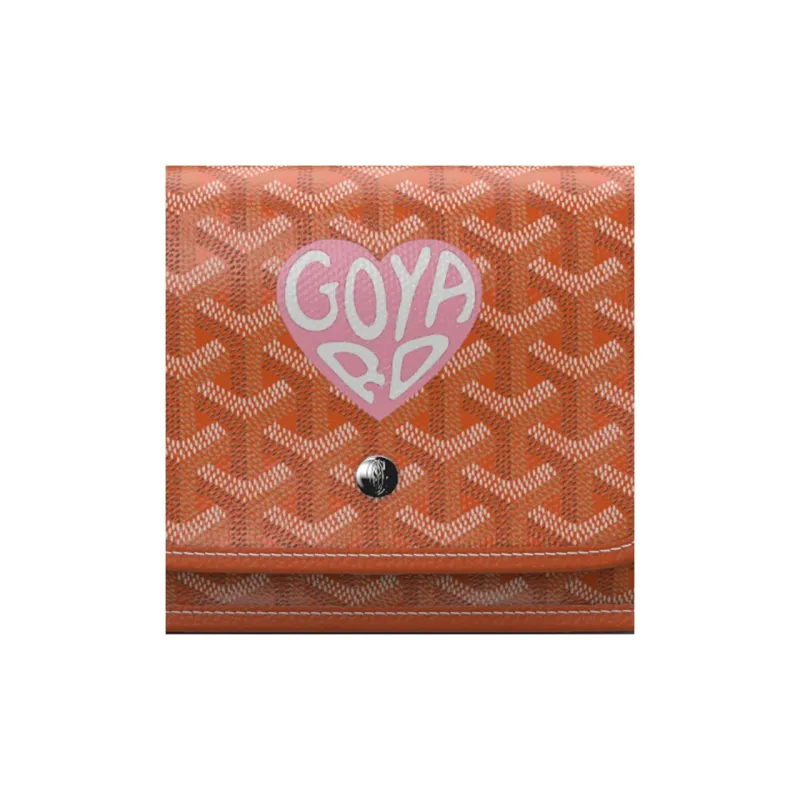 GOYARD Plumet Canvas With Leather Envelope Bag Crossbody Bag Shoulder Bag Unisex Orange With Light Pink Heart Design-5