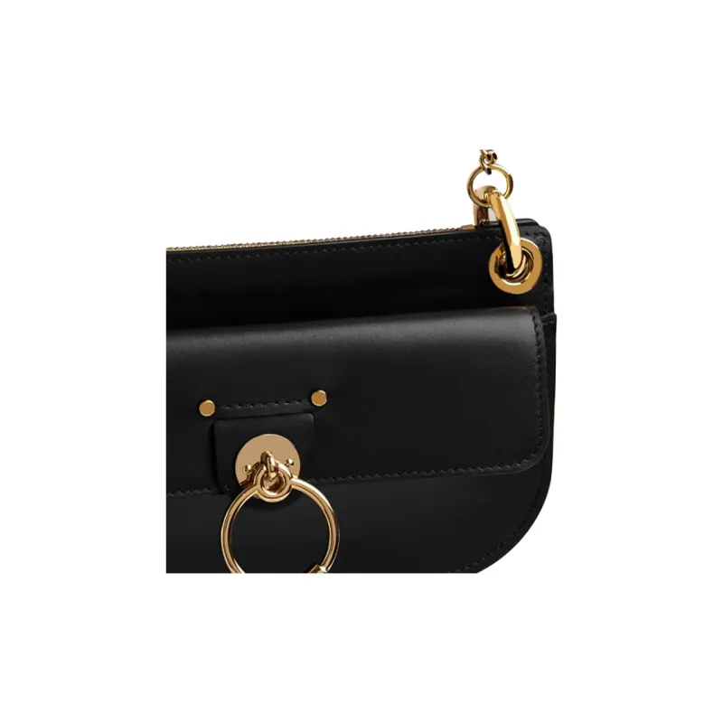 Chloe Tess Calfskin Shoulder Bag Crossbody Bag Small Size Women's Black-3