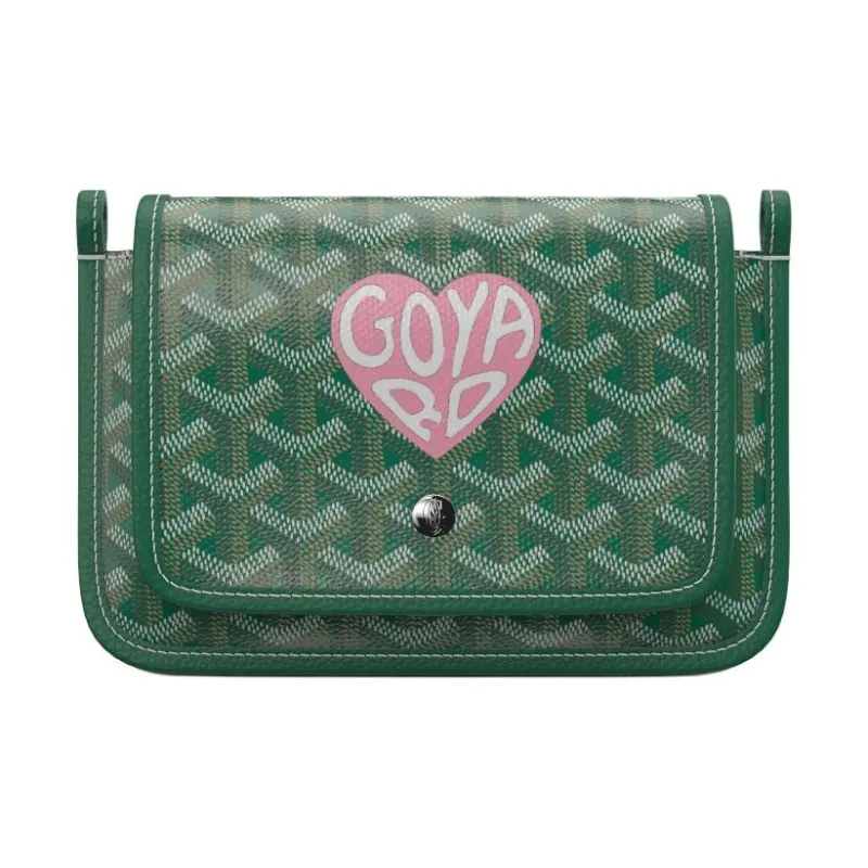 GOYARD Plumet Canvas With Leather Envelope Bag Crossbody Bag Shoulder Bag Unisex Green With Light Pink Small Heart-0