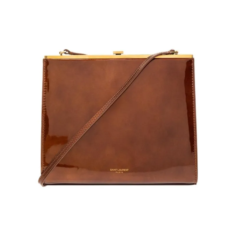 SAINT LAURENT LE ANNE-MARIE Patent Leather Crossbody Bag Shoulder Bag Small Size Women's Brown-0