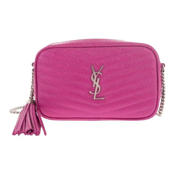 SAINT LAURENT LOU Grained Embossed Quilted Leather Camera Bag Shoulder Bag Crossbody Bag Mini Women's Fuchsia-0