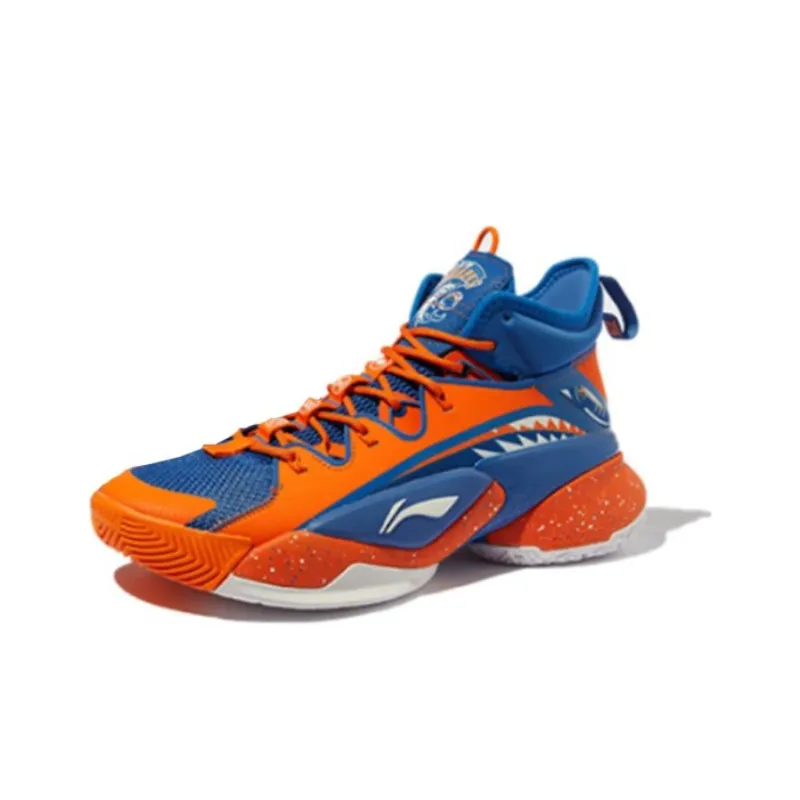 LiNing Power 7 Premium Mid Top Basketball Shoes Men's Orange Blue-1