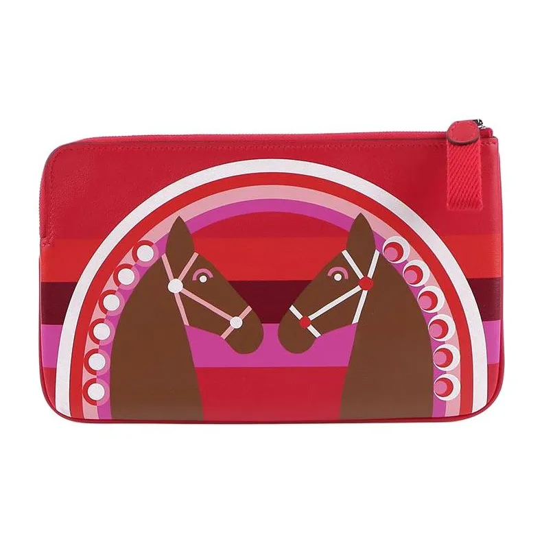HERMES Cow Leather Clutch Women's Heart Red/Chestnut/Heart Red-2