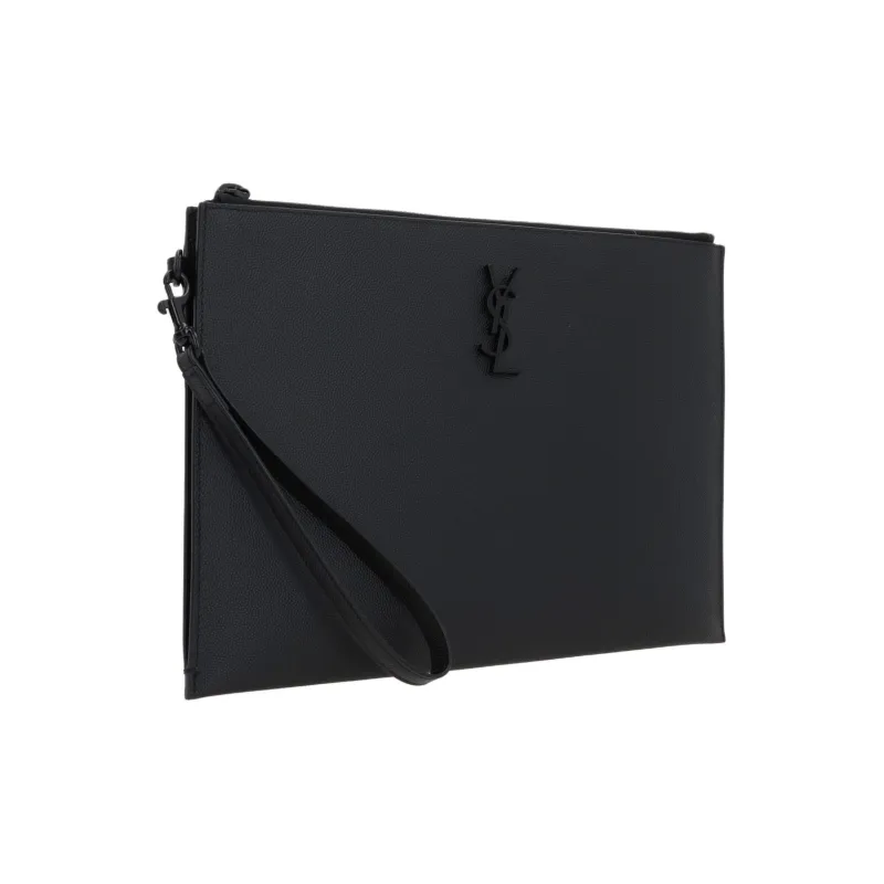 SAINT LAURENT Grain Embossed Leather Clutch Women's Black-4