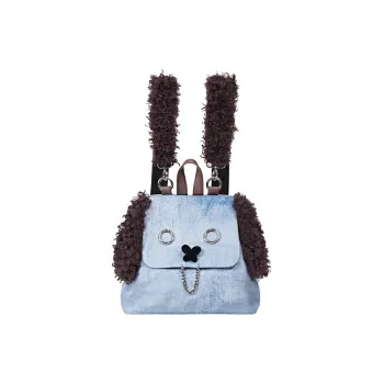REBIRTH Polyester-Cotton Blend Denim Backpack Medium Size Women's Blue Denim Hook Black Denim Hook