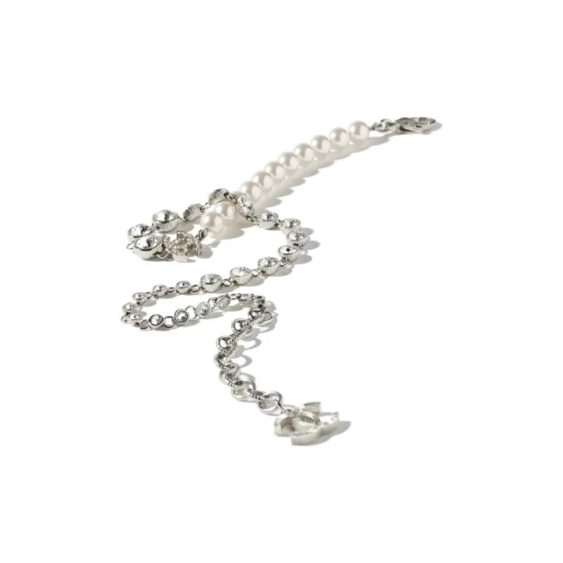 CHANEL Rhinestone Pearl Metal Glass Crystal Necklaces Women's Silver-1