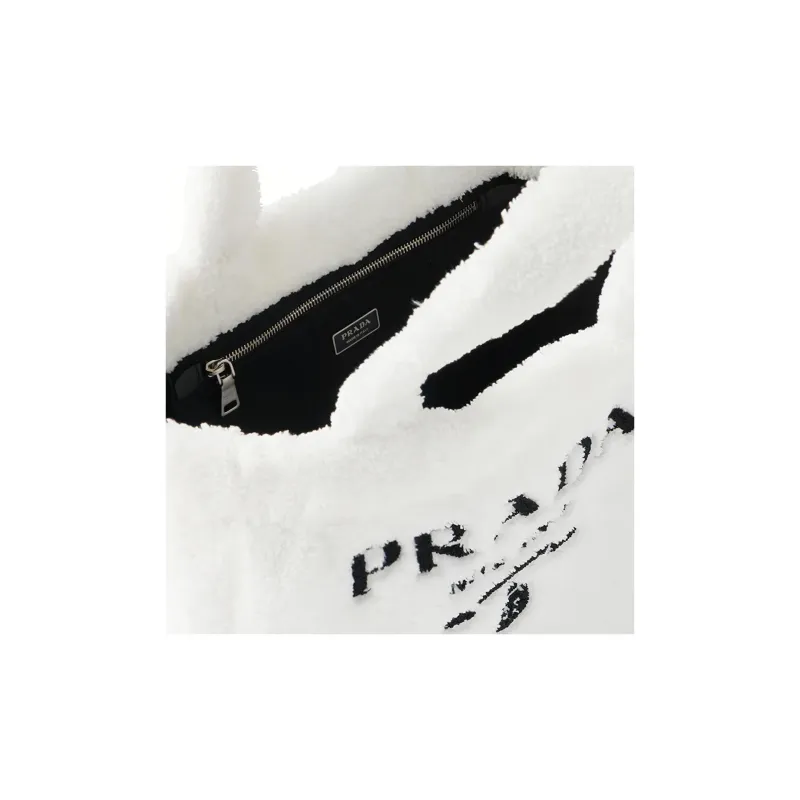 PRADA Fabric Tote Bag Shopping Bag Handbag Women's White-3
