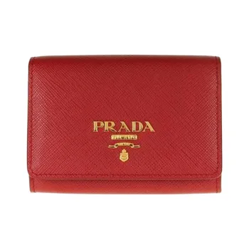 PRADA Cow Leather Card Holder Wallet Women's Red