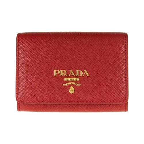 PRADA Cow Leather Card Holder Wallet Women's Red