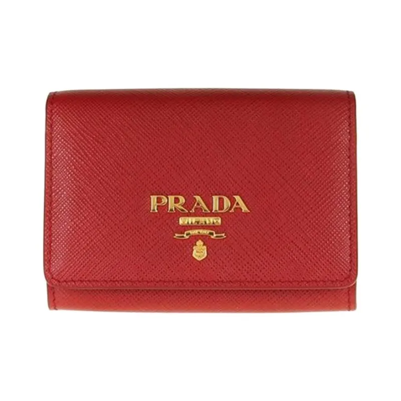PRADA Cow Leather Card Holder Wallet Women's Red-0