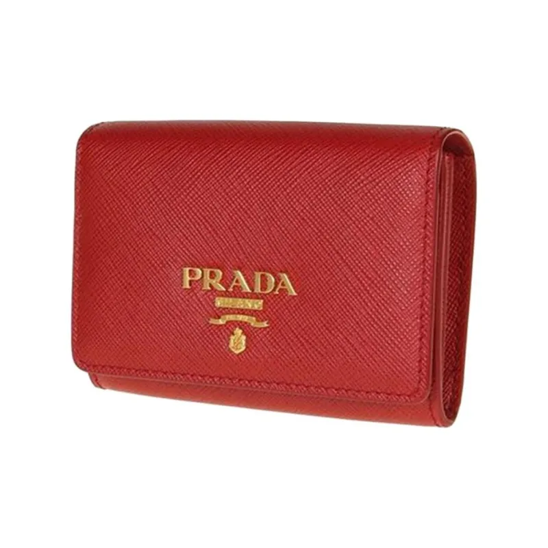 PRADA Cow Leather Card Holder Wallet Women's Red-2
