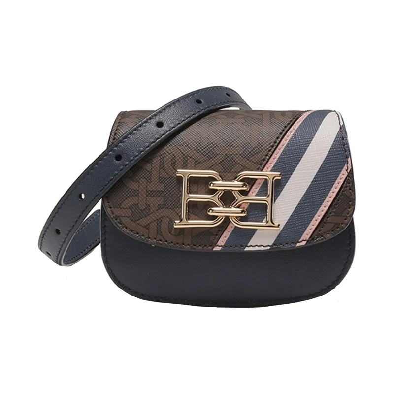 BALLY B-Chain TPU Crossbody Bag Shoulder Bag Fanny Pack Women's Midnight Blue & Brown-0