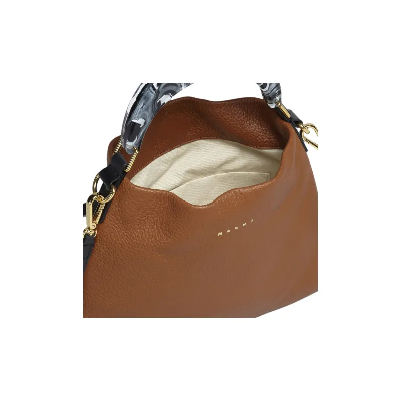 MARNI Venice Soft Grained Cow Leather Hobo Bag Shoulder Bag Crossbody Bag Small Size Women's Brown-4