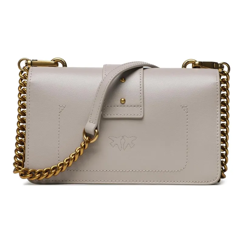 PINKO Cow Leather Swallow Bag Crossbody Bag, Shoulder Bag Women's Dark Gray-4