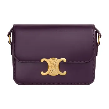 CELINE Triomphe Arc De Triomphe Shiny Cow Leather Shoulder Bag, Crossbody Bag Women's Candy & Dark Purple