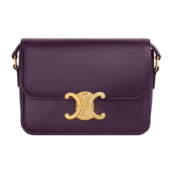 CELINE Triomphe Arc De Triomphe Shiny Cow Leather Shoulder Bag, Crossbody Bag Women's Candy & Dark Purple-0