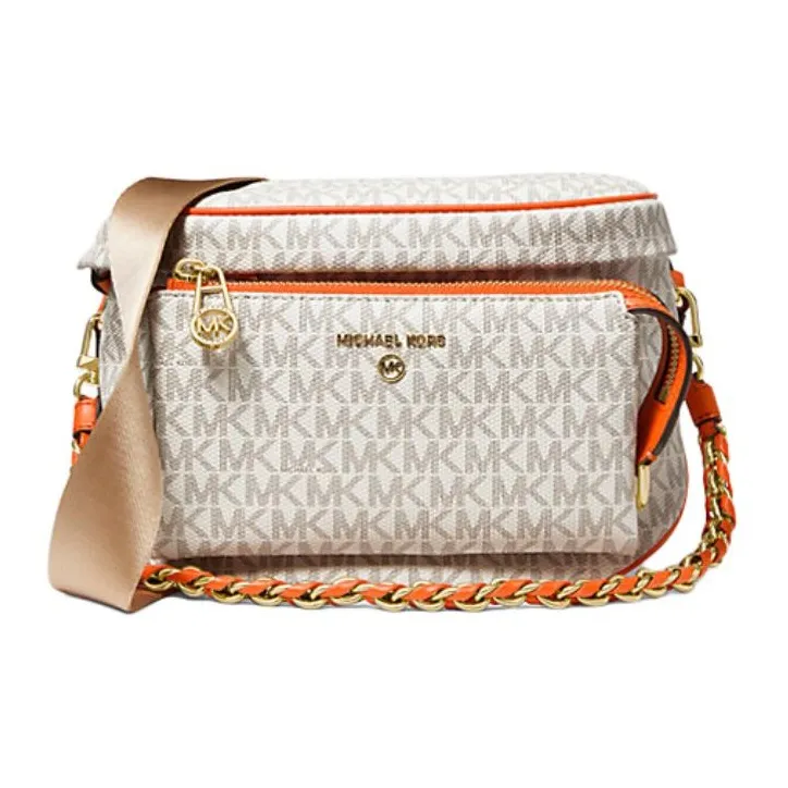 MICHAEL KORS Slater Leather Box Bag Crossbody Bag Shoulder Bag Medium Size Women's Gray/Orange-2