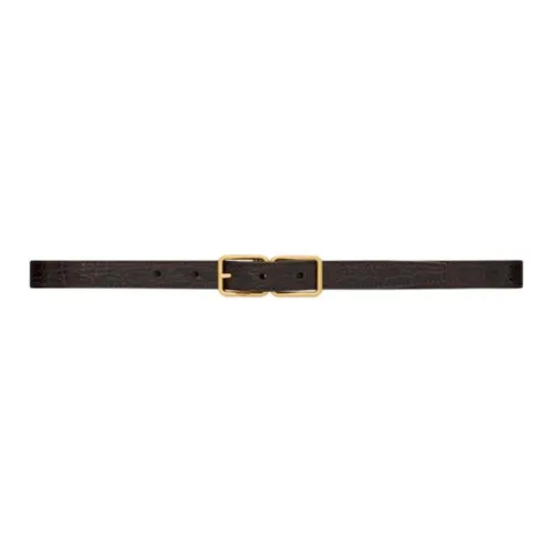 SAINT LAURENT Carved Logo Pin Buckle Leather Belts Women's Brown Width: 2CM
