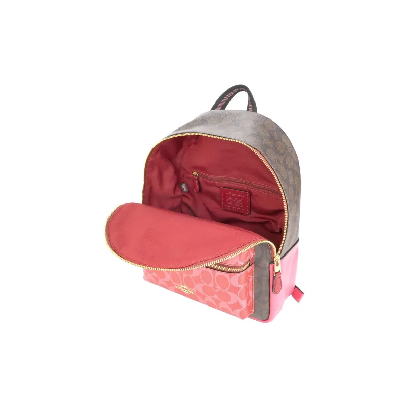 COACH Charlie PVC Backpack Medium Size Women's Red/Pink & Black/Brown-4