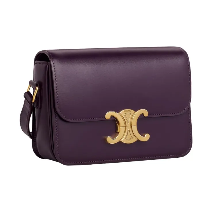 CELINE Triomphe Arc De Triomphe Shiny Cow Leather Shoulder Bag, Crossbody Bag Women's Candy & Dark Purple-1