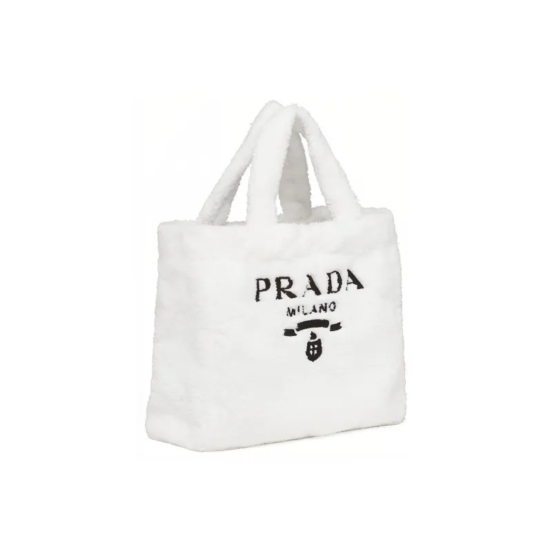 PRADA Fabric Tote Bag Shopping Bag Handbag Women's White-1