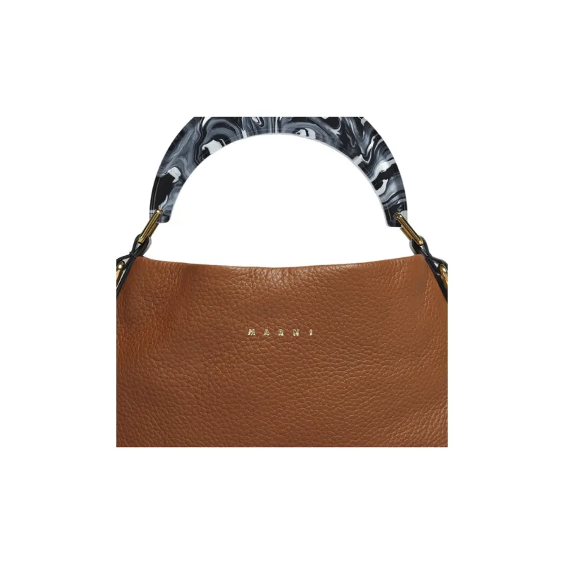 MARNI Venice Soft Grained Cow Leather Hobo Bag Shoulder Bag Crossbody Bag Small Size Women's Brown-3