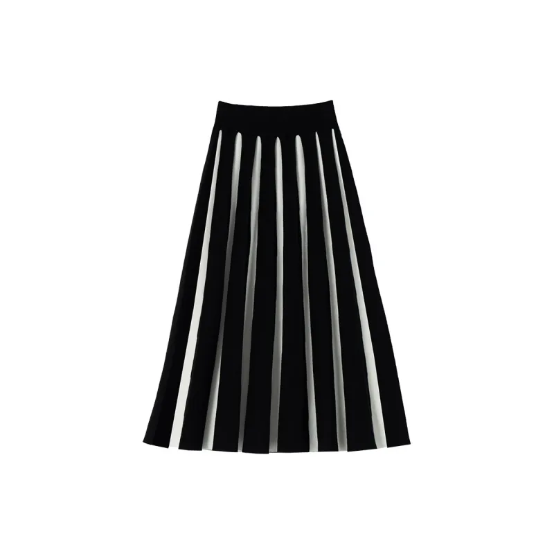 SOON FLOWER Knit Long Skirts Women's Black White-1