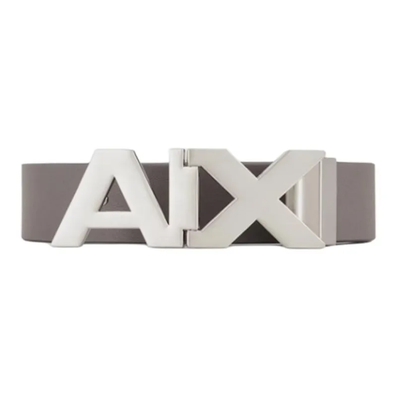 ARMANI EXCHANGE Cut-Out Letter Smooth Buckle Leather Belts Men's Gray Width: 3CM-0