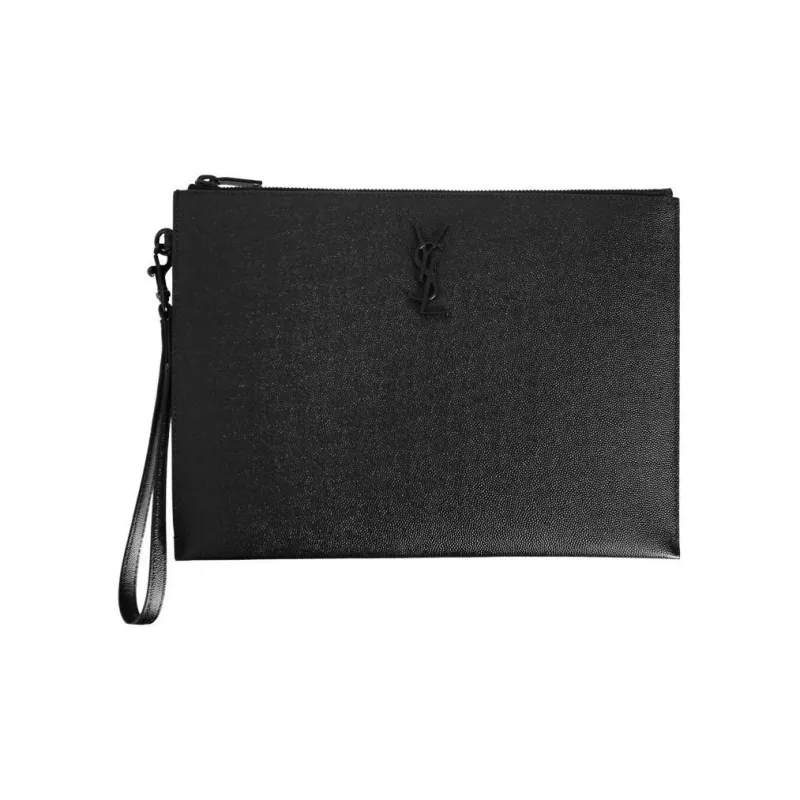 SAINT LAURENT Grain Embossed Leather Clutch Women's Black-3
