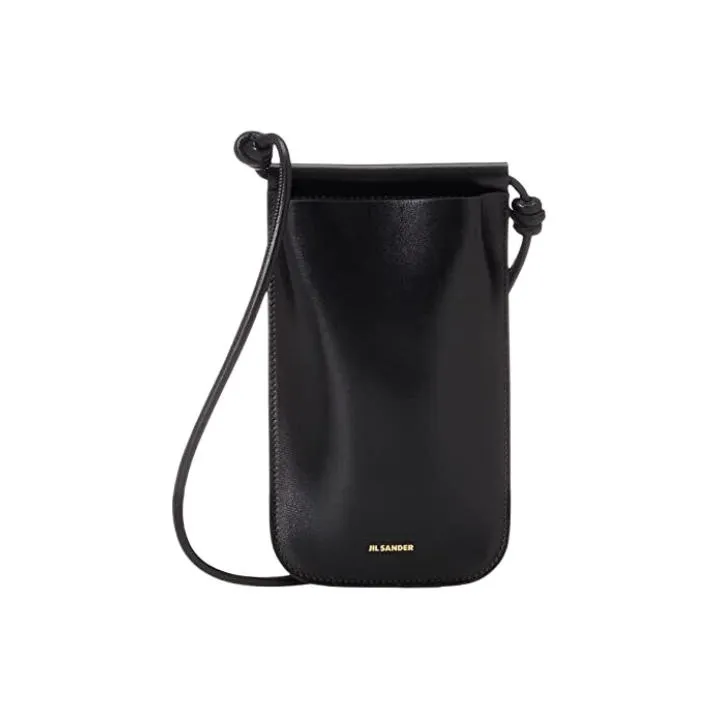 JIL SANDER Calfskin Shoulder Bag, Crossbody Bag, Cell Phone Pouch Men's Black-3