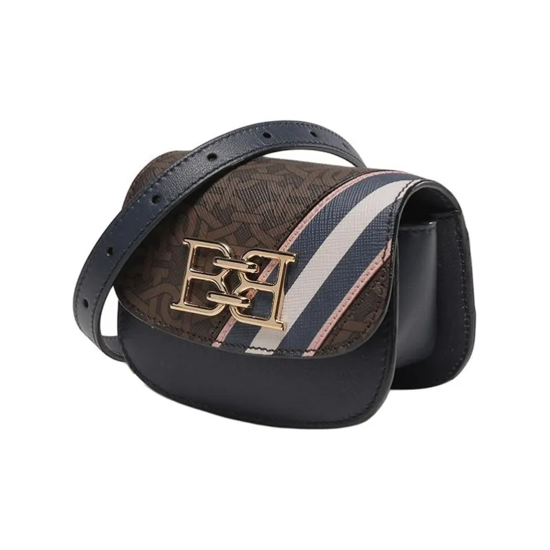 BALLY B-Chain TPU Crossbody Bag Shoulder Bag Fanny Pack Women's Midnight Blue & Brown-1