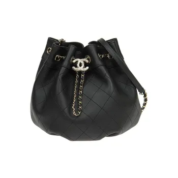 CHANEL Cow Leather Bucket Bag, Shoulder Bag, Crossbody Bag Trumpets Women's Black