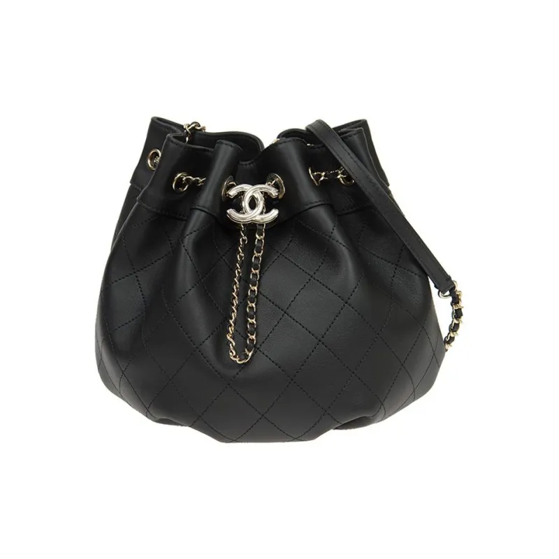 CHANEL Cow Leather Bucket Bag, Shoulder Bag, Crossbody Bag Trumpets Women's Black-0