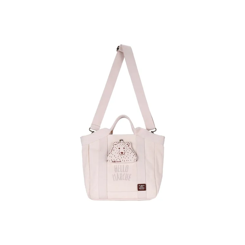 Hello Marche Fabric Canvas Bag Handbag Crossbody Bag Regular Unisex White-0