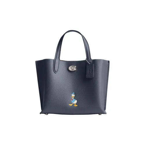 COACH Disney Collaboration Willow Leather Tote Bag, Shopping Bag, Handbag Medium Size Women's Denim Multicolor