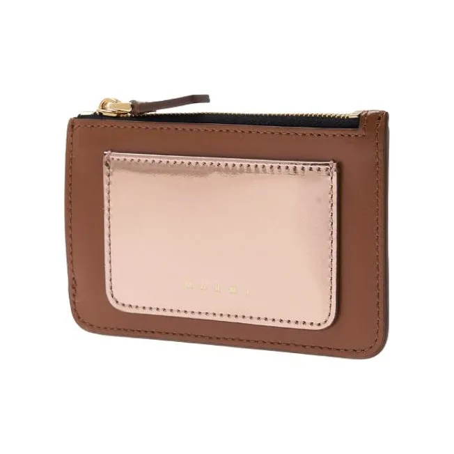 MARNI Calfskin Wallets Card Holders Women's Brown & Light Pink-1