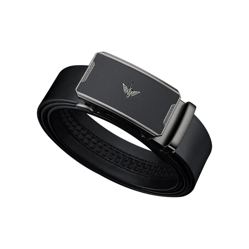 WilliamPOLO Cow Leather Leather Belts Men's Gunmetal Buckle Black Strap 3.5cm Width-1