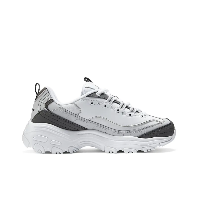 Skechers D'LITES 1.0 Cushioning Wear Resistant Low Top Casual Shoes Women's White Gray Black-1