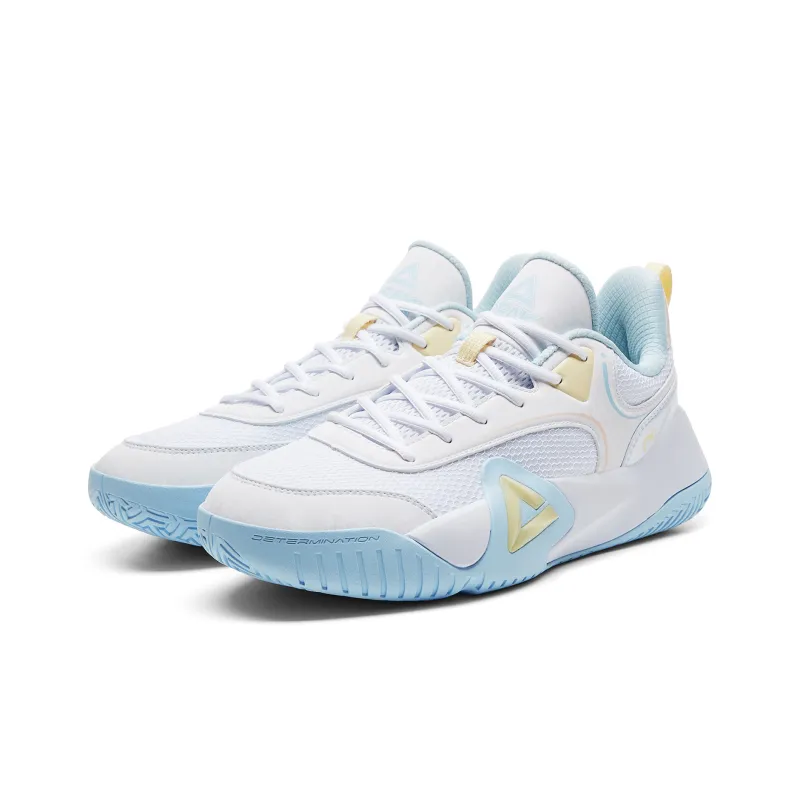 PEAK Sharp Marks Basketball Shoes Men Low Top All White Fine Blue-2