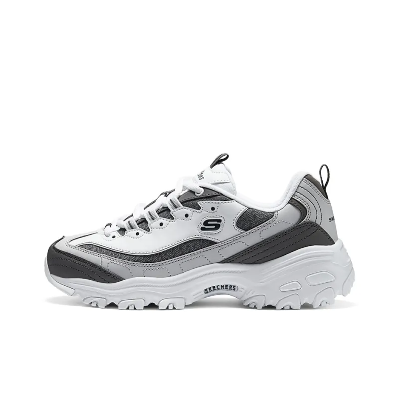 Skechers D'LITES 1.0 Cushioning Wear Resistant Low Top Casual Shoes Women's White Gray Black-0