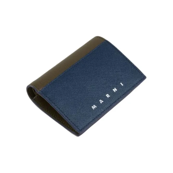 MARNI Saffiano Leather Wallet Men's Night Blue With Gray And Olive Accents-1