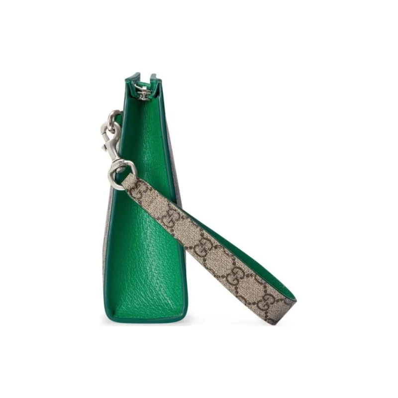 GUCCI Canvas Clutch Men's Green & Beige-3