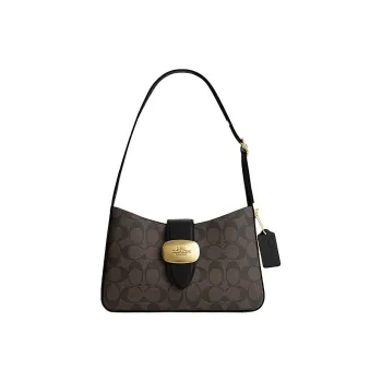 COACH Eliza One Shoulder Handbag Artificial Leather Medium Size Women's Brown & Black