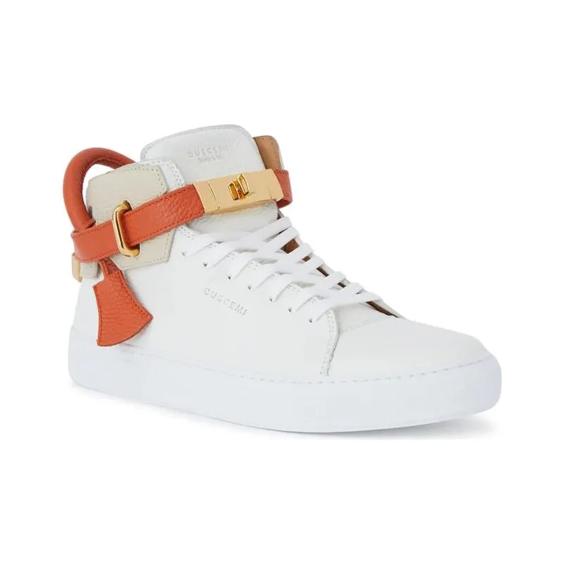 Buscemi Wear-Resistant High-Top Skateboard Shoes Men's White Orange-2