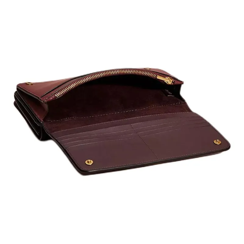 COACH Calfskin Handbag Coin Purse Wallet Women's Black & Burgundy-2