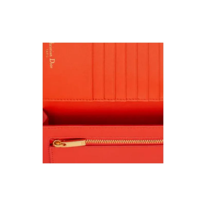 DIOR Cannage Calfskin Wallet Women's Orange-3